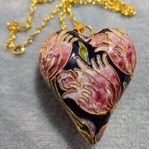Large Cloisonne Puffy Heart Necklace